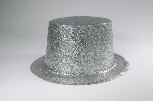 Chapeau haut de forme Plastique Paillette Argent
